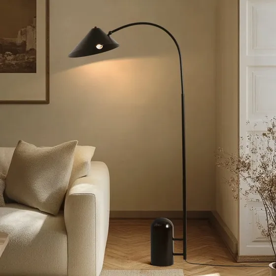 Lucande Vloerlamp Alviero - Zwart Metaal & Marmer - 157 cm