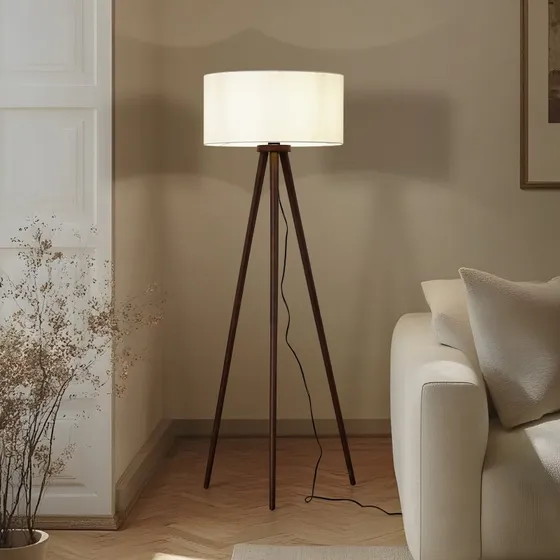 Lindby Vloerlamp Charlia - Walnotenhout & Textiel - 150 cm