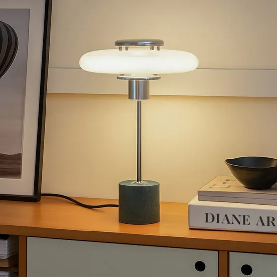Lindby Tafellamp Branford - Groen/Wit Opalglas & Marmer
