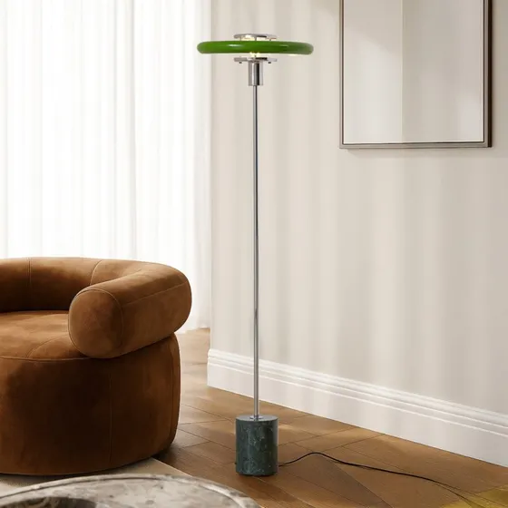 Lindby Vloerlamp Branford - Groen Metaal & Marmer - Vintage