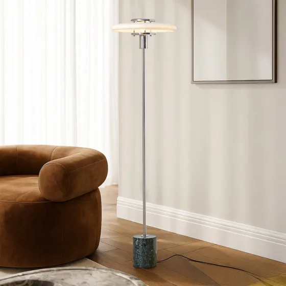 Lindby Branford Vloerlamp - Retro Wit/Groen - Opaalglas & Marmer