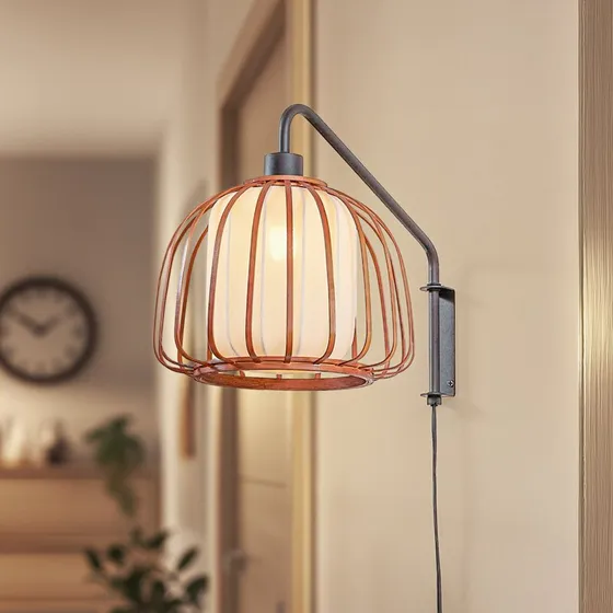 Lindby Wandlamp Davella - Bamboe & Textiel - Ø 26 cm