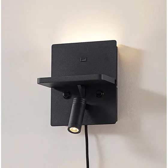 Lindby Auden LED wandlamp - Zwart - Met oplaadstation