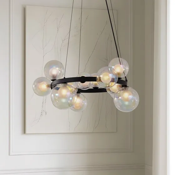 Lucande Marvi hanglamp, Ø 68 cm, zwart, glas, 12-lampen