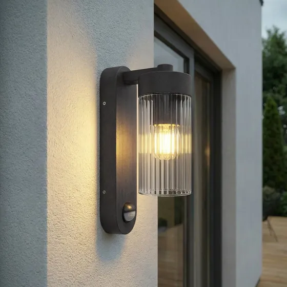 Lindby Kaliro Buitenwandlamp met Sensor, Antraciet, 24 cm