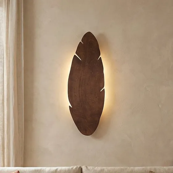 Envostar Wandlamp Lehti - Walnoot - Bladvorm - 69 x 24 cm
