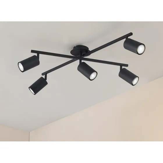 Lindby plafondlamp Joffrey, 78 cm, zwart, 5x GU10