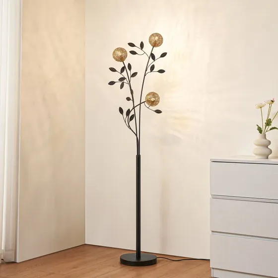 Lucande Evory Vloerlamp - Zwart/Goud - 160 cm - 3x G9