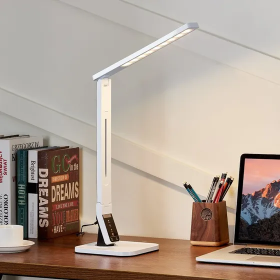 Lindby LED bureaulamp Eleni - Wit - Dimbaar & Verstelbaar