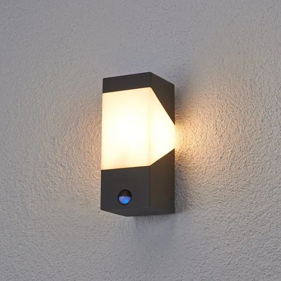 Lucande Kiran Buitenwandlamp met Sensor - Modern - Grijs/Zwart