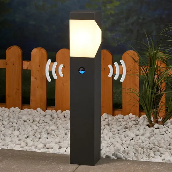 Lucande Kiran Sokkellamp 60cm - Sensor & IP44 - Grijs Aluminium