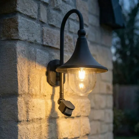 Lindby Wandlamp Daphne Buiten - Zwart - Met Bewegingssensor
