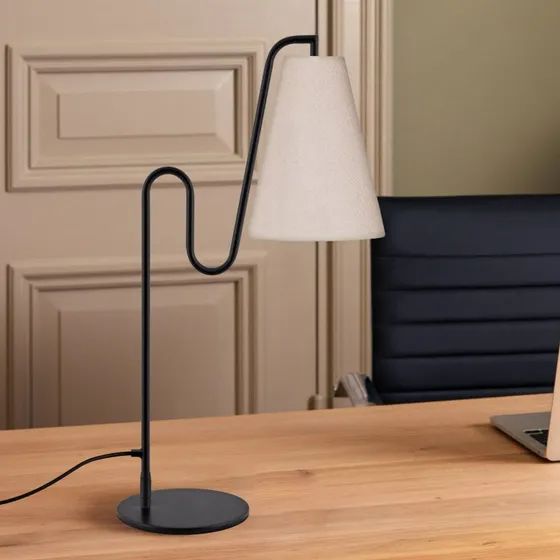 Globen Lighting Lou tafellamp - Wit bouclé & Zwart - 55 cm