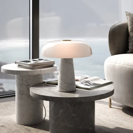 Nordlux Glossy Tafellamp - Marmer & Opaalglas - Wit