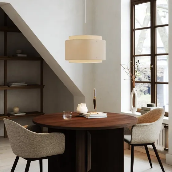 Nordlux Takai Hanglamp - Beige/Crème - Dubbellaags Stoffen Kap