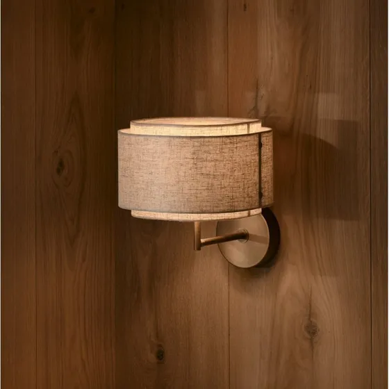Nordlux Takai Wandlamp - Beige Linnen - Dubbele Stoffen Kap
