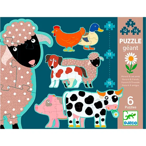 Djeco Set 6 Puzzels Honor & Vrienden (9-15 Stukjes)