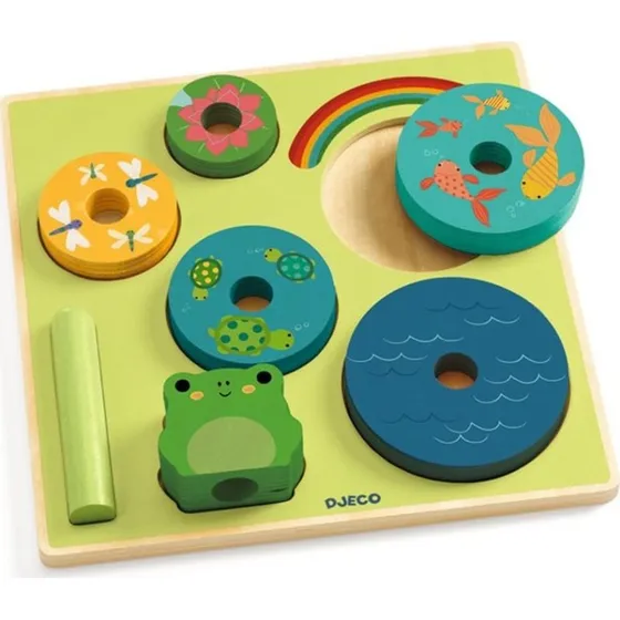 Djeco Puzzel & Stack Rainbow - Houten Stapel- en Puzzelspel