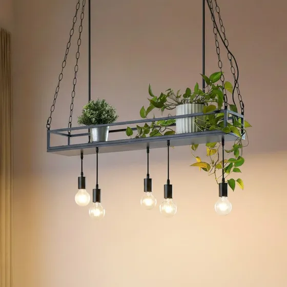 Lindby Kirista Hanglamp - Zwart - 5-Lamps - 100 cm