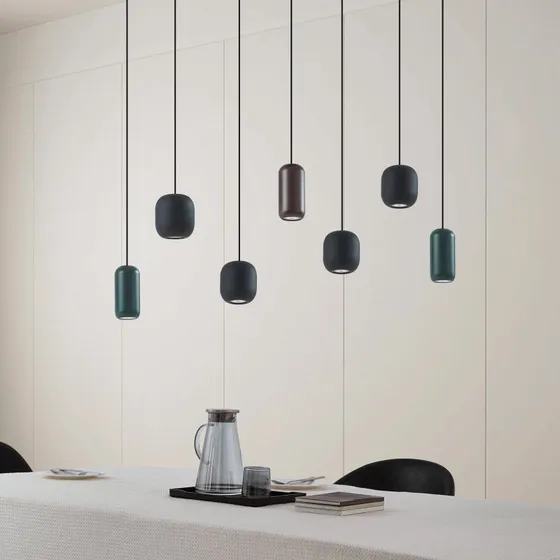 Lucande Narion Hanglamp - Modern - 7-lampen - Zwart/Bruin/Groen