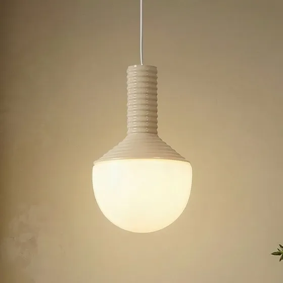 Lucande Hanglamp Florine - Beige/Opaal - Keramiek & Glas