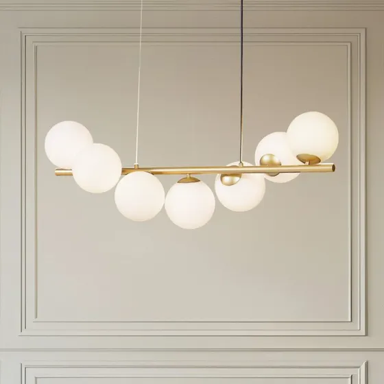 Lucande Isandro Hanglamp - Goud/Opaal - 7-lamps - 95 cm