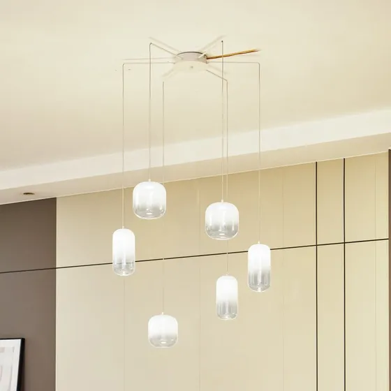 Lucande Avelina LED Hanglamp - Wit - 6-lampen - Glas