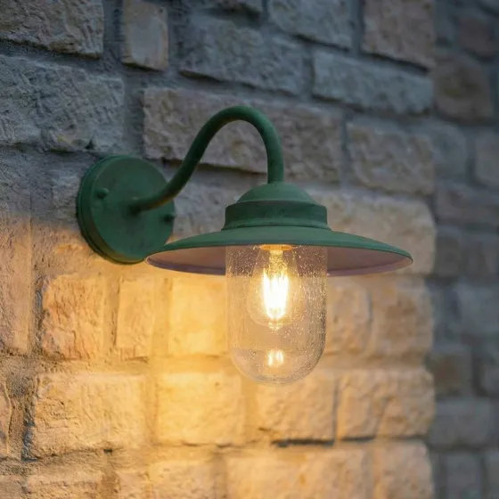 Lindby Bilma Buitenwandlamp - Groen - Aluminium & Glas - 29 cm