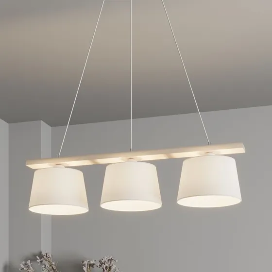 Euluna Hanglamp Sweden - Antiek Wit - 3-Lamps - Textiel & Hout
