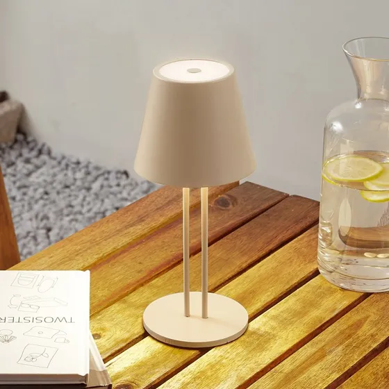 Lindby Janea TWIN LED Tafellamp - Beige - Oplaadbaar & IP54
