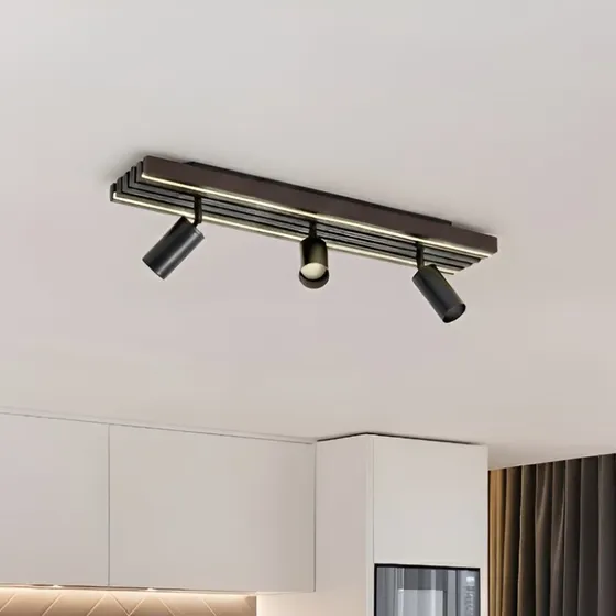 Lucande Tiron LED plafondspot, 3-lamps, 70 cm, eikenhout