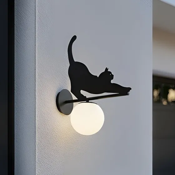 Lindby Katti Buitenwandlamp - Zwart Metaal - Kattenlook - IP44