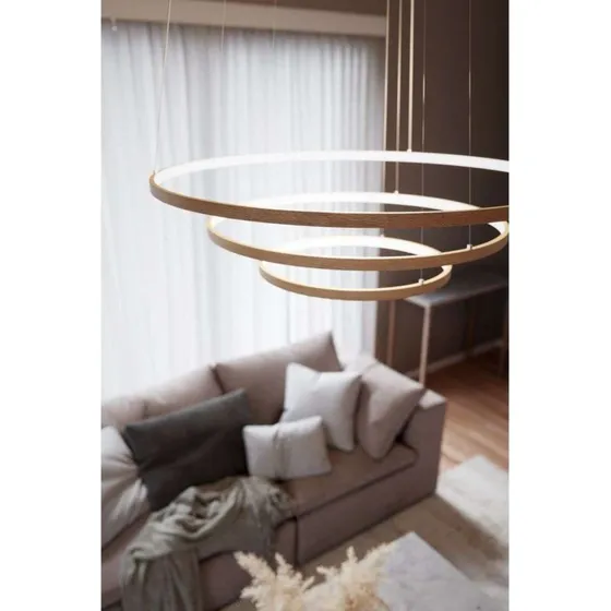 By Rydéns Trione LED hanglamp, hout, Ø 80 cm, naturel