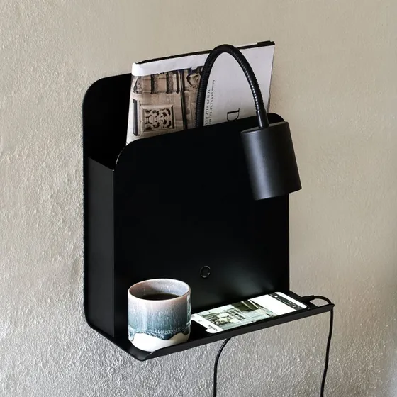 Nordlux Wandlamp Roomi Zwart - Met USB-aansluiting en Legplank