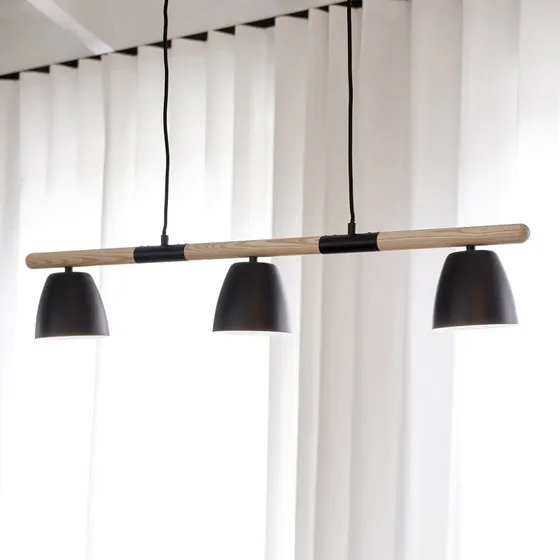 Nordlux Hanglamp Theo - 3-lichts - Zwart & Essenhout