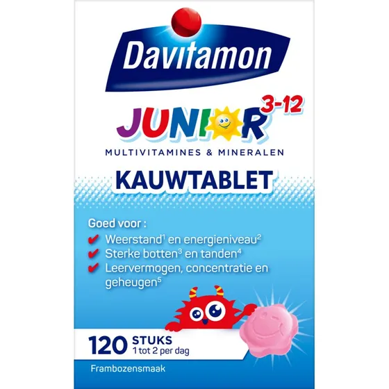 Davitamon Junior 3-12 Framboos kauwtabletten 120 stuks