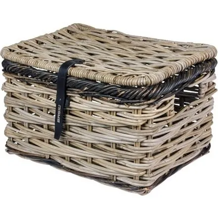 Basil Dijon rotan fietsmand L met deksel, grijs/zwart