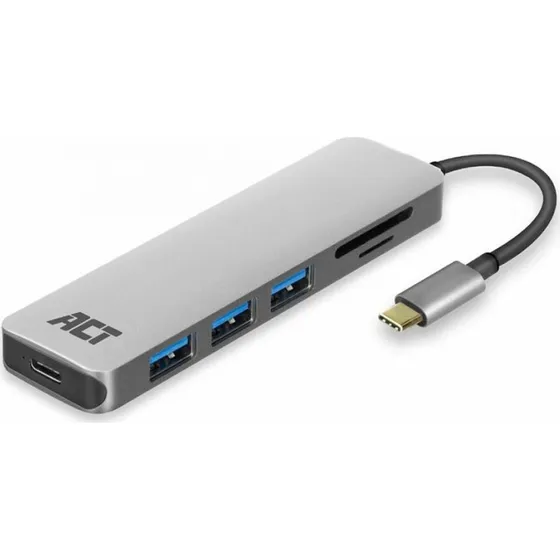 ACT USB-C Hub met 3x USB-A, Cardreader & 60W PD Pass-Through