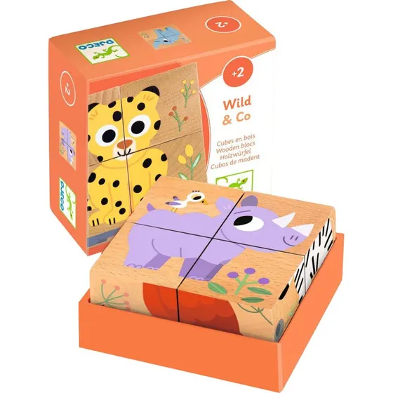 Djeco Wild & Co. Houten Blokkenpuzzel 4 Blokken