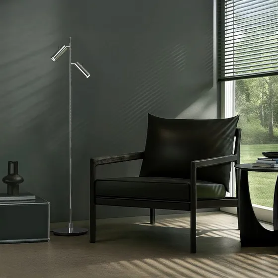 Herstal Pipeline vloerlamp Chroom - 133 cm - 2-lamps