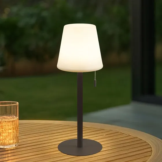 Lindby Azalea LED Oplaadbare Tafellamp - Wit/Bruin - 45 cm