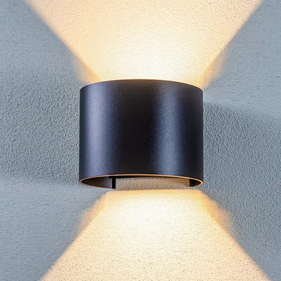Lindby Nivar LED Buitenwandlamp - Rond - Zwart