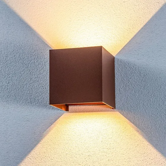 Lindby Nivar LED Buitenwandlamp - Hoekig - Roestkleur - 10 cm