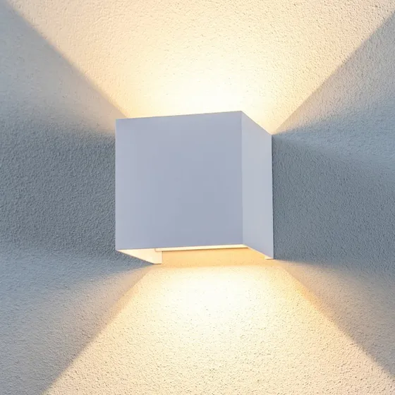 Lindby Nivar LED Buitenwandlamp - Hoekig - Wit - 10 cm