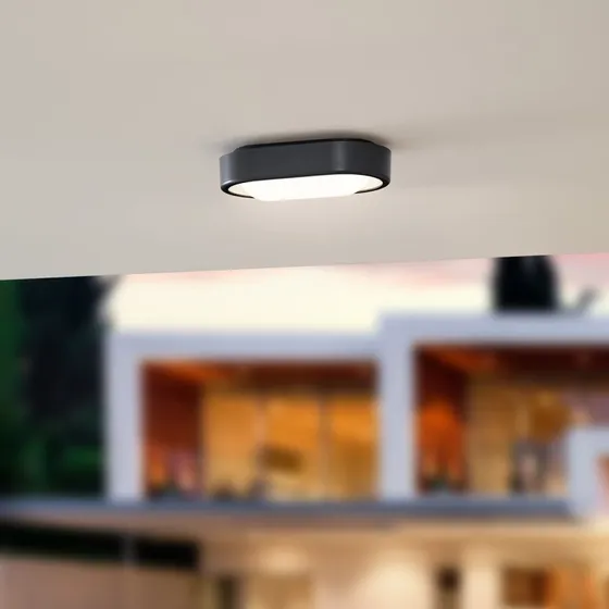 Lindby Niniel Ovale LED Buitenplafondlamp - Zwart - 24 x 14 cm