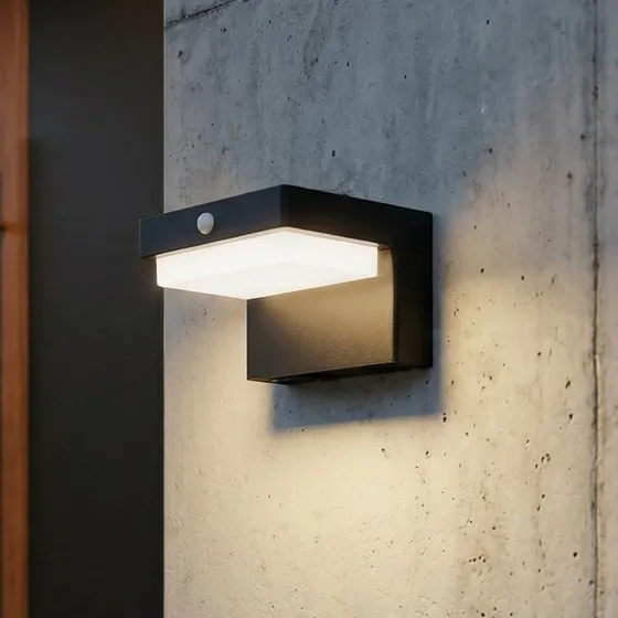 Lindby Eleazer LED Zonnecel Wandlamp met Sensor - Zwart