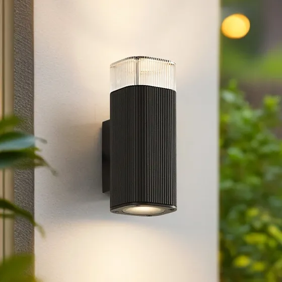 Lindby Halvar Buitenwandlamp, 20 cm, Zwart, 2 x GU10, IP65