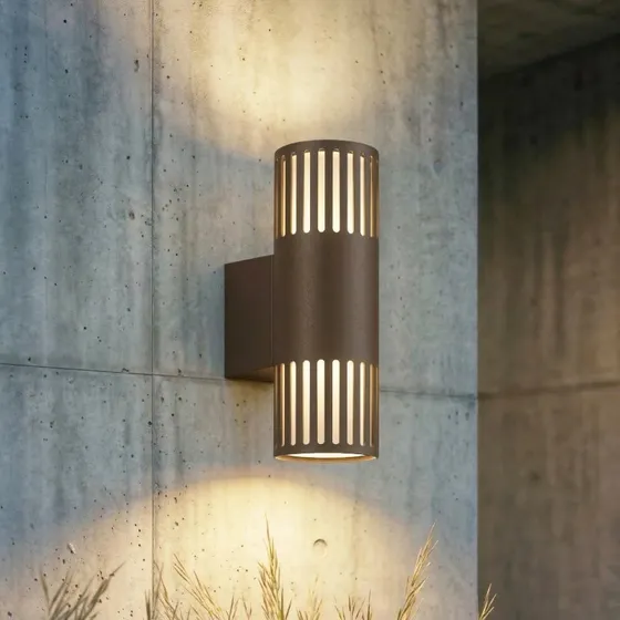 Lindby Lurinda Buitenwandlamp, Bruin, 2-lamps, Ø10 cm, IP44