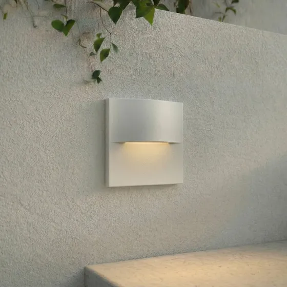 Lindby LED wand inbouwlamp Alune, wit, gebogen, 8x8cm, IP65