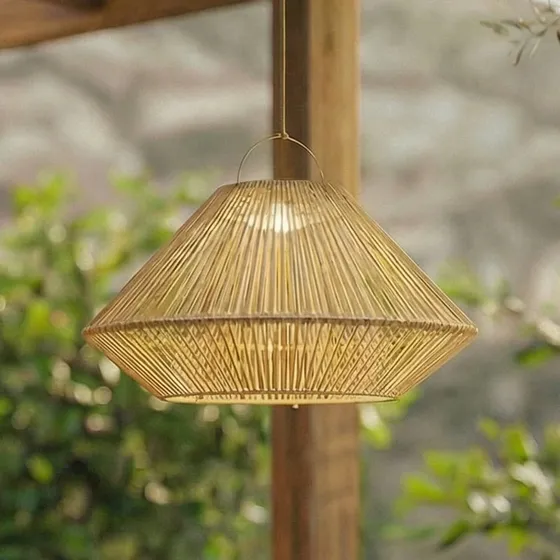 Lindby Austas LED-hanglamp op zonne-energie, Ø 50 cm, beige